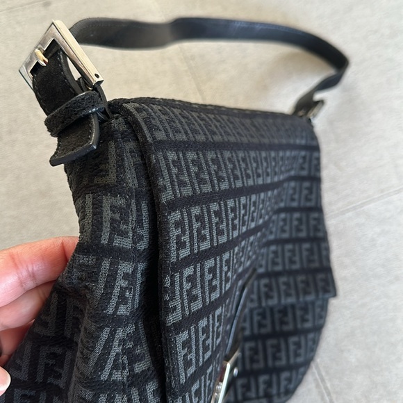 Fendi Monogram Black Suede Shoulder Bag - Picture 6 of 12